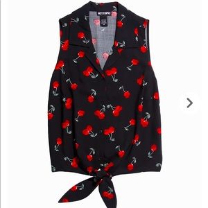 Cherry Skull Tie-Front Girls Woven Tank Top